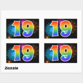 Fun Fireworks + Rainbow Pattern "19" Event Number Rechthoekige Sticker (Vel)