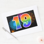Fun Fireworks + Rainbow Pattern "19" Event Number Rechthoekige Sticker (Envelop)