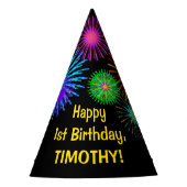 Fun Fireworks + Rainbow Pattern "1" Birthday # Feesthoedjes (Voorkant)
