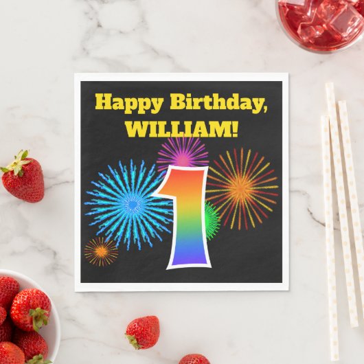 Fun Fireworks + Rainbow Pattern "1" Birthday # Servet (Insitu)