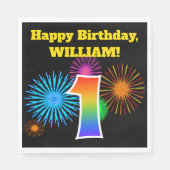 Fun Fireworks + Rainbow Pattern "1" Birthday # Servet (Voorkant)