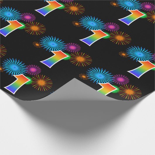 Fun Fireworks + Rainbow Pattern "1" Event Number Cadeaupapier (Hoek)