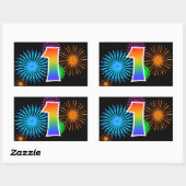 Fun Fireworks + Rainbow Pattern "1" Event Number Rechthoekige Sticker (Vel)
