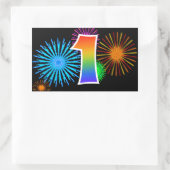 Fun Fireworks + Rainbow Pattern "1" Event Number Rechthoekige Sticker (Tas)