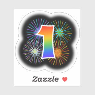 Fun Fireworks + Rainbow Pattern "1" Event # Sticker