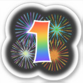 Fun Fireworks + Rainbow Pattern "1" Event # Sticker (Voorkant)