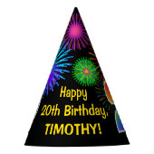 Fun Fireworks + Rainbow Pattern "20" Birthday # Feesthoedjes (Voorkant)