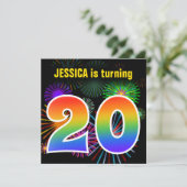 Fun Fireworks + Rainbow Pattern "20" Birthday # Kaart (Staand voorkant)