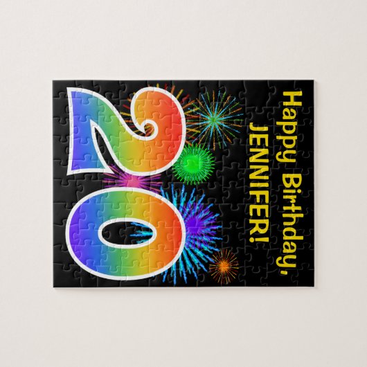 Fun Fireworks + Rainbow Pattern "20" Birthday # Legpuzzel (Horizontaal)