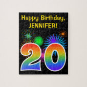 Fun Fireworks + Rainbow Pattern "20" Birthday # Legpuzzel (Verticaal)