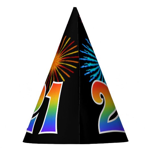 Fun Fireworks + Rainbow Pattern "21" Birthday # Feesthoedjes (Achterkant)