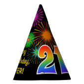 Fun Fireworks + Rainbow Pattern "21" Birthday # Feesthoedjes (Rechts)