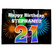 Fun Fireworks + Rainbow Pattern "21" Birthday # Groot Cadeauzakje (Achterkant)