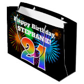 Fun Fireworks + Rainbow Pattern "21" Birthday # Groot Cadeauzakje (Achterkant Gekanteld)
