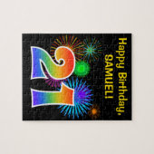 Fun Fireworks + Rainbow Pattern "21" Birthday # Legpuzzel (Horizontaal)