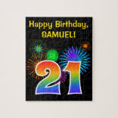 Fun Fireworks + Rainbow Pattern "21" Birthday # Legpuzzel (Verticaal)