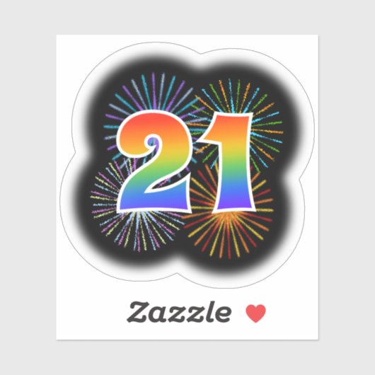 Fun Fireworks + Rainbow Pattern "21" Event # Sticker (Vel)