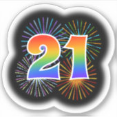 Fun Fireworks + Rainbow Pattern "21" Event # Sticker (Voorkant)