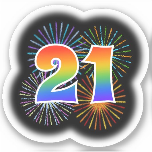 Fun Fireworks + Rainbow Pattern "21" Event # Sticker (Voorkant)