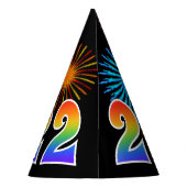Fun Fireworks + Rainbow Pattern "22" Birthday # Feesthoedjes (Achterkant)
