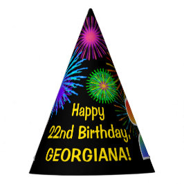 Fun Fireworks + Rainbow Pattern "22" Birthday # Feesthoedjes