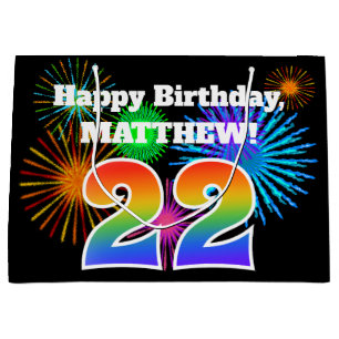Fun Fireworks + Rainbow Pattern "22" Birthday # Groot Cadeauzakje