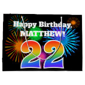 Fun Fireworks + Rainbow Pattern "22" Birthday # Groot Cadeauzakje (Achterkant)