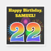 Fun Fireworks + Rainbow Pattern "22" Birthday # Servet (Voorkant)