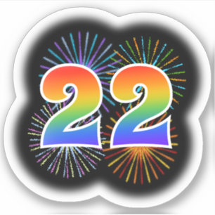 Fun Fireworks + Rainbow Pattern "22" Event # Sticker