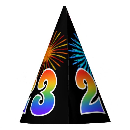 Fun Fireworks + Rainbow Pattern "23" Birthday # Feesthoedjes (Achterkant)