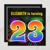 Fun Fireworks + Rainbow Pattern "23" Birthday # Kaart (Voorkant / Achterkant)