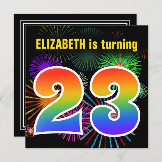 Fun Fireworks + Rainbow Pattern "23" Birthday # Kaart (Voorkant / Achterkant)