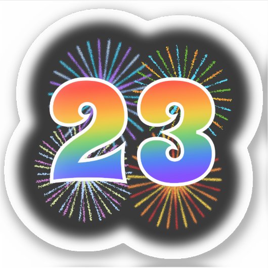 Fun Fireworks + Rainbow Pattern "23" Event # Sticker (Voorkant)