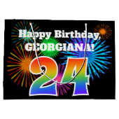 Fun Fireworks + Rainbow Pattern "24" Birthday # Groot Cadeauzakje (Achterkant)