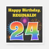 Fun Fireworks + Rainbow Pattern "24" Birthday # Servet (Voorkant)