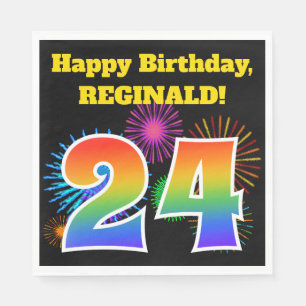 Fun Fireworks + Rainbow Pattern "24" Birthday # Servet