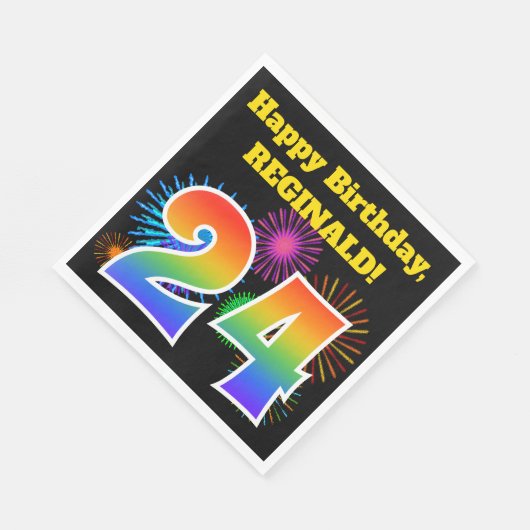 Fun Fireworks + Rainbow Pattern "24" Birthday # Servet (Hoek)