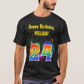 Fun Fireworks + Rainbow Pattern "24" Birthday # T-shirt (Voorkant)