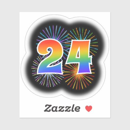 Fun Fireworks + Rainbow Pattern "24" Event # Sticker (Vel)