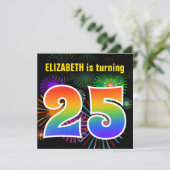 Fun Fireworks + Rainbow Pattern "25" Birthday # Kaart (Staand voorkant)