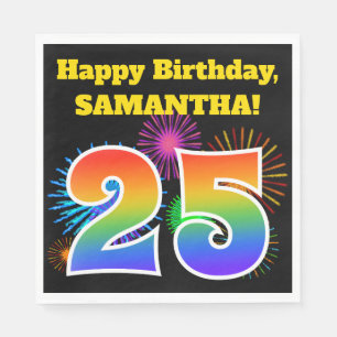 Fun Fireworks + Rainbow Pattern "25" Birthday # Servet
