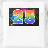 Fun Fireworks + Rainbow Pattern "25" Event Number Rechthoekige Sticker (Tas)