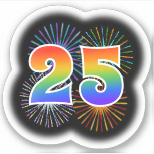 Fun Fireworks + Rainbow Pattern "25" Event # Sticker