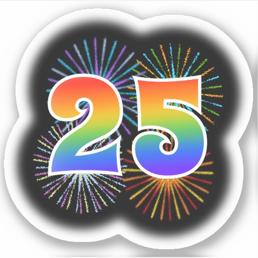 Fun Fireworks + Rainbow Pattern "25" Event # Sticker (Voorkant)