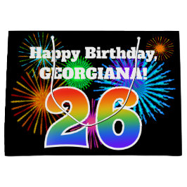 Fun Fireworks + Rainbow Pattern "26" Birthday # Groot Cadeauzakje