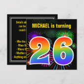 Fun Fireworks + Rainbow Pattern "26" Birthday # Kaart (Voorkant / Achterkant)