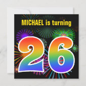 Fun Fireworks + Rainbow Pattern "26" Birthday # Kaart (Voorkant)