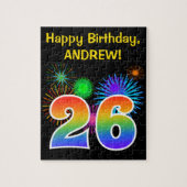 Fun Fireworks + Rainbow Pattern "26" Birthday # Legpuzzel (Verticaal)