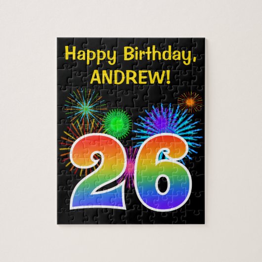 Fun Fireworks + Rainbow Pattern "26" Birthday # Legpuzzel (Verticaal)