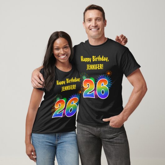 Fun Fireworks + Rainbow Pattern "26" Birthday # T-shirt (Unisex)